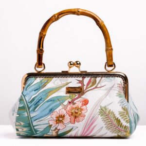 Aqua/pink tropical floral with bamboo handle