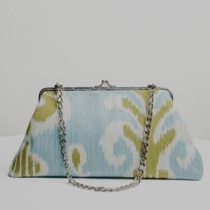 Aqua Ikat clutch with silver chain
